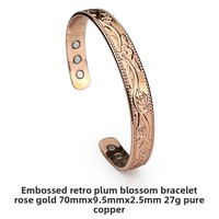 Gelang Tembaga Motif Bunga Plum Retro Personalisasi Unisex, Perhiasan Kesehatan Magnetik, Tembaga Rose Gold Antik Abu-abu Perak