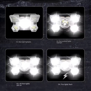 โคมไฟ LED สำหรับงานเหมืองห้าหัว กำลังสูง สำหรับใช้งานกลางแจ้ง, โคมไฟสำหรับการบิน, โคมไฟคาดศีรษะแบบชาร์จไฟได้ - Product Image 4