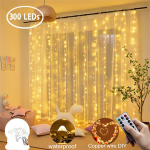 Giáng sinh đèn USB Rèm <span class=keywords><strong>Icicle</strong></span> trang trí đa màu sắc đồng dẫn rèm đèn từ xa 3x1m đồng-dây-mèo-ánh sáng - Product Image 1