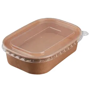 Kraft Rectangular Microwavable Lunch Food Takeaway Container With Clear PP/PET Lid Paper Food Packaging Takeout Box
