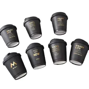 Customize High End Gold Foil Stamping Disposable Hot Beverage Drink Coffee Paper Cup With Lid