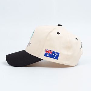 Casquettes de baseball personnalisées en gros, bicolores noir et crème, en sergé, à visière incurvée, broderie multi-logos, promotionnelles, styles variés - Product Image 4