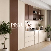 Armoire de chambre à coucher de style oriental en bois composite sur mesure, avec plusieurs compartiments, structure entièrement montée au plafond
