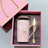 Ensemble de tasses à café en céramique créatives modernes, rose et gris, pour couple, cadeau de mariage, tasses à café en céramique marbrée avec couvercle et cuillère