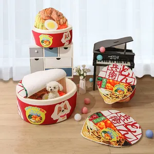 3 size noodle bowl shape pet house wholesale warm pet dog kennel cat bed red custom dog bed in winter