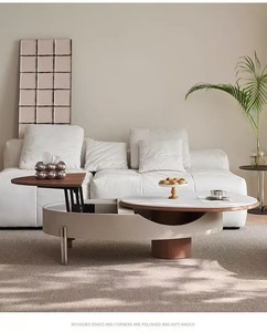 Metà del secolo moderno pannello di roccia rotondo tavolino da caffè casa ascensore di stoccaggio mobili da soggiorno con Design rotante - Product Image 2