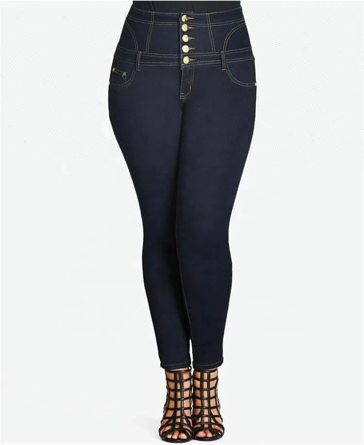 Royal wolf jeans manufacturer 360 four way stretch denim dark wash five button plus size high waist butt lifting skinny jeans