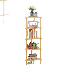 Corner Shelf 5 Tier Natural Wood Color Standing <b>Storage</b> <b>Kitchen</b> Living Room Study Organization <b>Unit</b> - Product Image 5