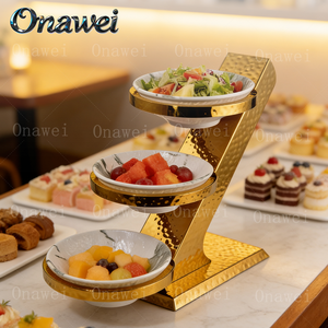 حامل تقديم حلويات Onawei ذهبي من الستانلس ستيل، 3 أدوار، لتزيين حفلات الزفاف والشاي بعد الظهر والبوفيه، لعرض الطعام - Product Image 3
