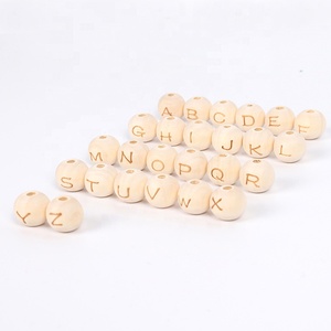 DIY 수제 14mm 나무 구슬 26개 영어 알파벳 조각 헤무 원형 루즈 우드 비즈 - Product Image 3