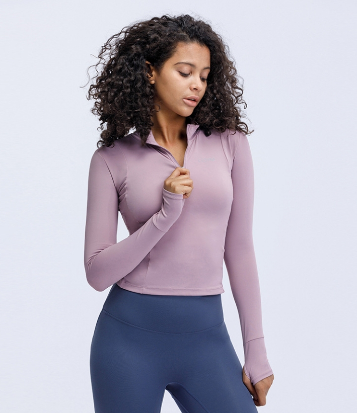Custom Fitness Girls Gym Long Sleeves High Neck Yoga Coat High Neck Half Zipper Shirt Workouts Slim Sports Yoga Tops