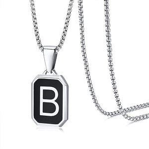 Songfu, superventas, collar con colgante de 26 letras inglesas de acero inoxidable, collar inglés de capital cuadrado negro a la moda para <span class=keywords><strong>hombre</strong></span>, joyería - Product Image 6