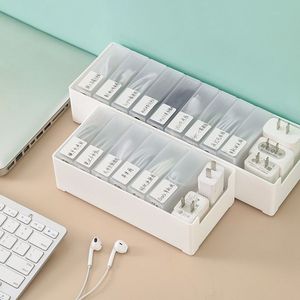 Data Cable <b>Storage</b> <b>Box</b> Desktop Organizer Transparent Rectangular <b>Stackable</b> Compartment For Office Electronics Charging Cables - Product Image 3