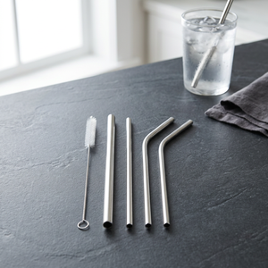 Metal <b>Drinking</b> <b>Straws</b> Set 5pcs Reusable Straight and Bent Design Minimalist Bar Accessories - Product Image 3