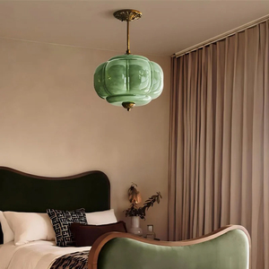 Hiện đại trang trí thủy tinh ánh sáng mặt dây đèn lồng bí ngô trần Đèn hình dạng Bắc Âu nhà bếp đảo Antique Brass đèn chùm - Product Image 2