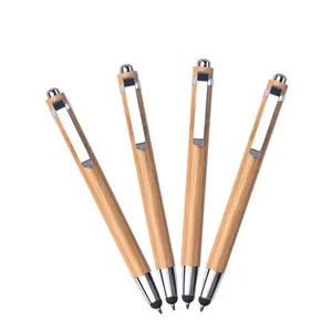 Promotional marketing gift custom logo pen wooden ball-point stylus touch bamboo pen
