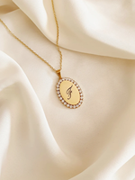 Collier avec pendentif ovale en zircon plaqué or 18 carats, gravable, personnalisé en acier inoxydable