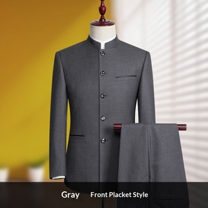 Ensemble de costumes chinois pour hommes en gros : Veste Zhongshan à simple boutonnage et pantalon (2 pièces) - Product Image 2