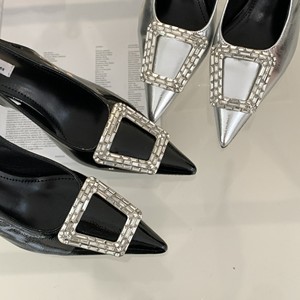 Escarpins à talon aiguille pour femme 2023, bout carré, talon haut, boucle carrée, élégants, pour soirée, mules plates, chaussures de mariée - Product Image 6