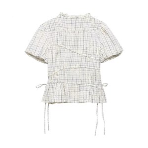 Completo coordinato due pezzi da <span class=keywords><strong>donna</strong></span> primavera 2026: camicetta a quadri con volant e gonna ricamata con fiocco, personalizzabile OEM/ODM da fabbrica di <span class=keywords><strong>abbigliamento</strong></span> cinese - Product Image 3