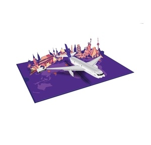 Carte de vœux 3D pop-up Avion autour du monde, artisanat en papier fait main, cadeau de voyage pour anniversaire - Product Image 1