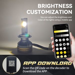 ไฟหน้ารถยนต์ Yobis รุ่นใหม่ 3 สี 3000K 4300K 6000K ควบคุมผ่านแอพมือถือ 150W 15000LM หลอดไฟ LED Canbus H1 H4 H11 H7 สำหรับรถยนต์ - Product Image 2