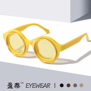 Yingtai Eyewear <b>Round</b> <b>Frame</b> Sunglasses Yellow UV400 PC Unisex Light Weight - Product Image 1
