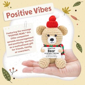 Orso positivo all'uncinetto divertente bambola orso all'uncinetto con carta morbida lana fatta a mano rallegrare i regali di incoraggiamento per gli amici - Product Image 2
