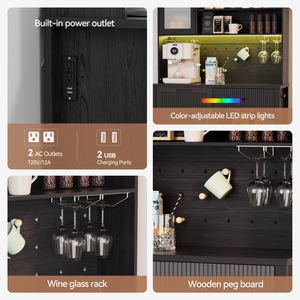 خزانة بوفيه لغرفة المعيشة مع محطة شحن ورفوف، خزانة بوفيه مع حاوية للنفايات ورف لزجاجات النبيذ - Product Image 4