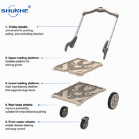 Chariot de courses à plateforme fermée Shunhe New FW-99GS, double couche, pliable, en aluminium+PP+TPR, chariot à 4 roues, caisse de rangement pour outils