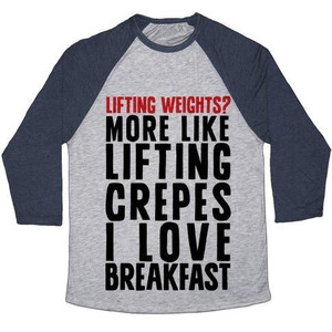 Lifting <b>Weights</b>? More Like Lifting Crepes Unisex Tri-Blend Baseball Tee - Product Image 5