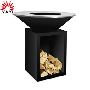 Wood Burning Steel Freestanding Outdoor Fired Big Table Fire Pits With BBQ Grill