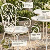 Ensemble bistrot en métal blanc 3 pièces, table et chaises de patio d'extérieur avec accoudoirs pour jardin, balcon