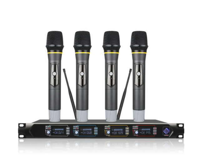 High Quality Professional 1U 4-Channel Handheld Mic System Clear Sound Stable Performance UHF Wireless Microphone Plastic