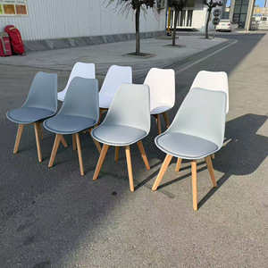 Silla de Comedor Moderna con Cojín, Carcasa de Plástico Blanco, Patas de Madera de Haya Maciza, <span class=keywords><strong>Sillas</strong></span> Tapizadas para Cocina y Restaurante - Product Image 6