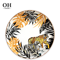 Ohere-Assiette en céramique imprimée léopard, assiette en porcelaine dorée, ensemble pour le dîner, vaisselle de mariage