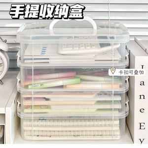 Plastic Storage Box With Lid Stackable Office Organizer <b>Rectangle</b> Solid Color Drawer <b>Bin</b> For Stationery Tools Toys - Product Image 1