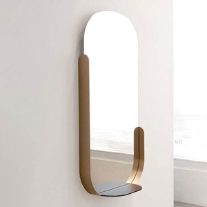 Espejo de <span class=keywords><strong>Baño</strong></span> Ovalado con Marco Dorado y Estante, Espejo de Vanidad Metálico Semienvuelto para <span class=keywords><strong>Baño</strong></span> y Decoración del Hogar, Venta al Por Mayor Directo de Fábrica - Product Image 3