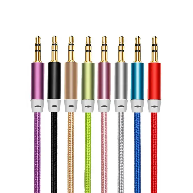 Nylon trenzado chapado en oro 3,5mm Jack Aux Audio Cable MP4 coche auriculares altavoz Cable 3,5 AUX Cable Audio Cable