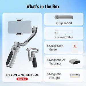 <span class=keywords><strong>ZHIYUN</strong></span> CINEPEER CQ5 Combo Stabilisateur de cardan à 3 axes avec lumière de remplissage magnétique AI Tracker, tige d'extension, commande vocale - Product Image 6
