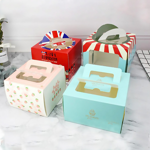 Y52 Portable Bakery Pie Cake Packaging Take Out fast food Box Disposable cake paper box With Clear Window and handle
