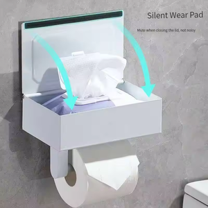 Porte-papier toilette mural en acier inoxydable, design rectangulaire moderne, distributeur de rouleaux de papier pour salle de bain avec couvercle - Product Image 5