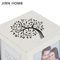 Cadre photo en bois blanc, motif arbre de vie découpé au laser, design ajouré multi-faces, carré, pour bureau, cadeau familial ou de mariage