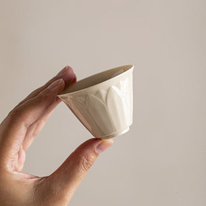 Ding Ware Lotus Petal Ceramic Teacup Porcelain Cone Shape Kung Fu <b>Tea</b> <b>Set</b> Individual Single Cup Afternoon <b>Tea</b> - Product Image 2