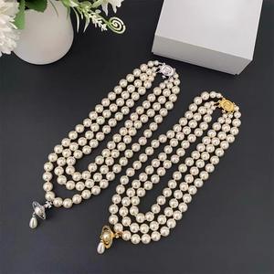 Collar con Colgante de Aleación de Perlas de Tres Capas con Diseño de Gotas de Agua, Saturno y OVNI, Chapado en Oro, Estilo Vivian West Dowager, Multicapa, para Madrina - Product Image 5