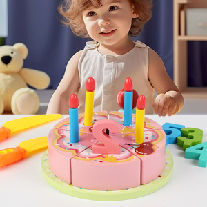 Casa de juegos de simulación de madera bonita para niños, bloques de pastel de cumpleaños cortados, juego de <span class=keywords><strong>juguetes</strong></span> de cocina de simulación para niñas de 3 a 6 años - Product Image 2