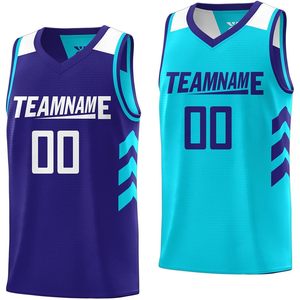 Maillot de basket-ball réversible personnalisé pour hommes et jeunes, col en V, évacuation de l'humidité, nom et numéro d'équipe personnalisés, sublimé, 320g - Product Image 1