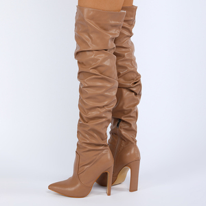 Bottes hautes à talon bloc et bout pointu froncé Tallulah 2025 en noir, tailles 35-42 - Product Image 3