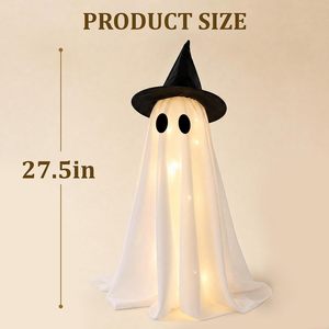 Décorations d'Halloween en forme de fantômes, lot de 2, lumineuses avec chapeaux de sorcière, blanc chaud, centre de table d'intérieur à piles - Product Image 2