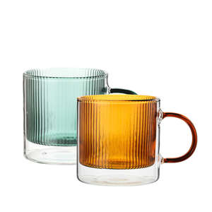 Tasse à café en verre borosilicate résistant à la chaleur avec poignée, verre à grains verticaux colorés, mug à thé au lait à double paroi - Product Image 5